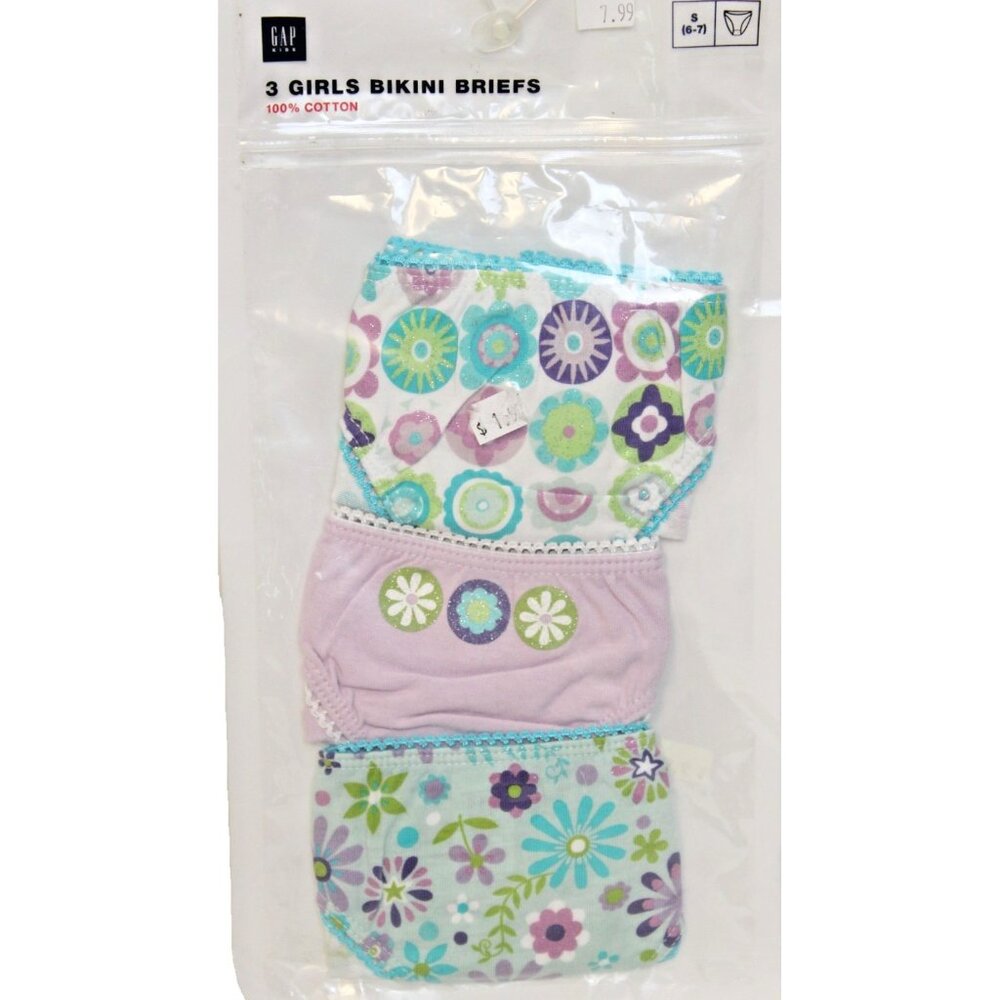 NEW Gap Panties 3 pairs Underwear girls S 6-7 Purple Flowers Stripes Briefs